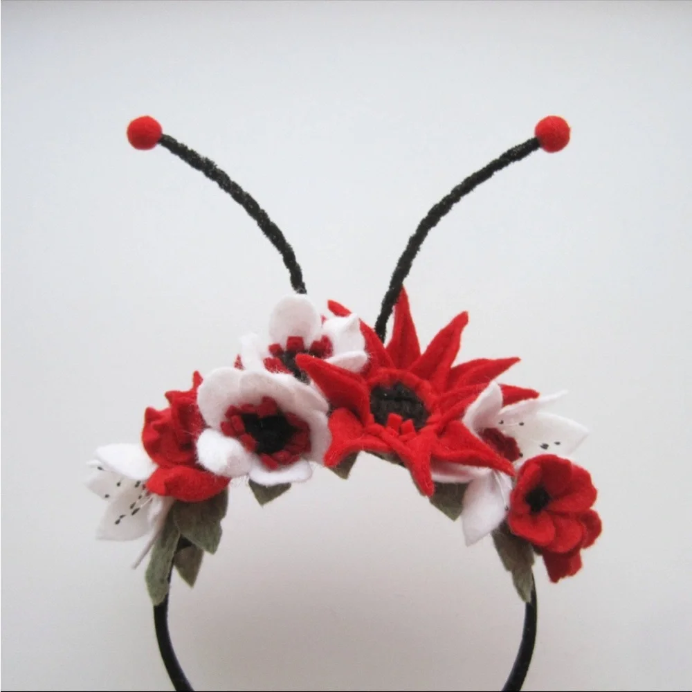 Ladybug Felt Flower Handmade Headband